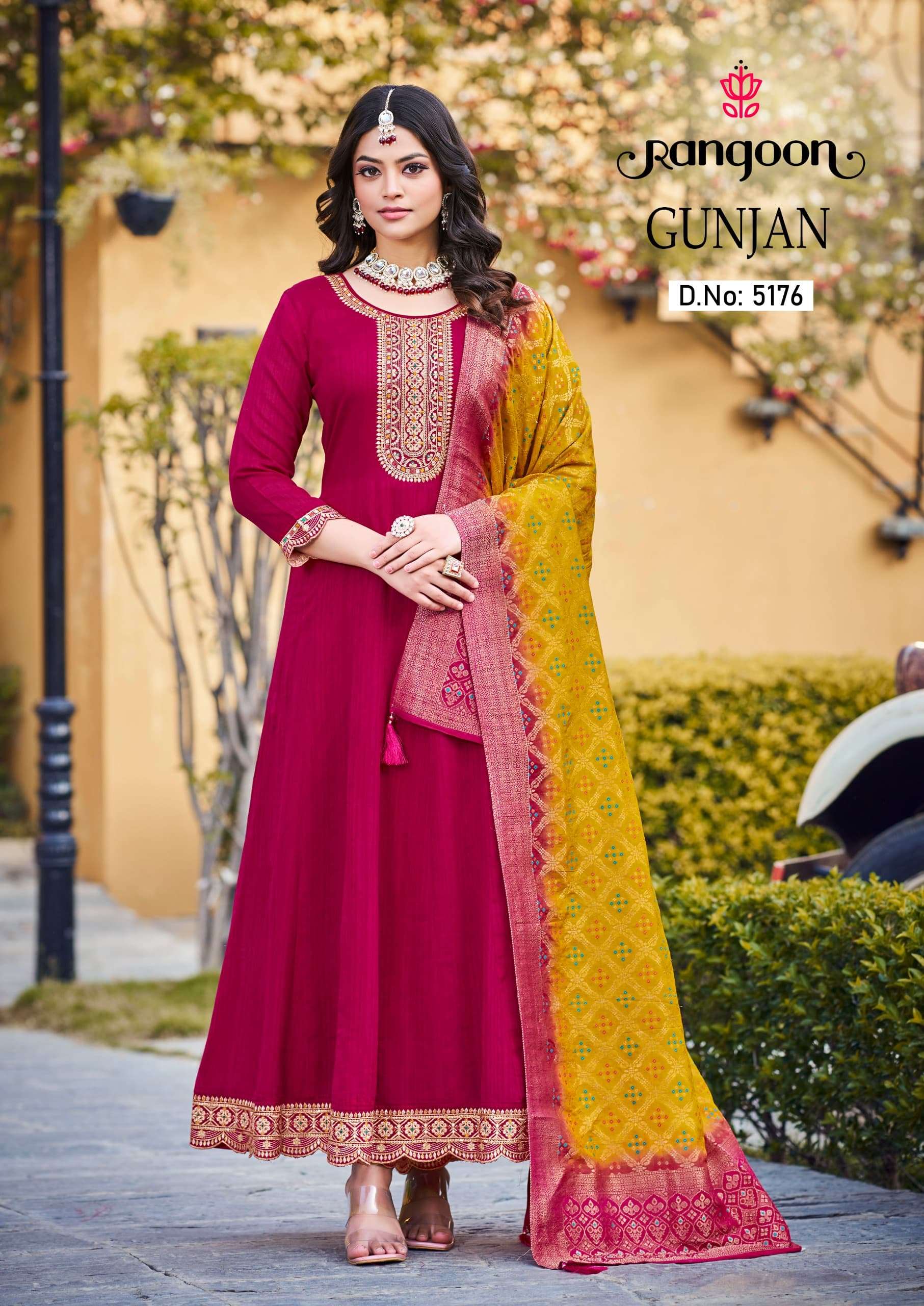 GUNJAN BY RANGOON SILK WITH FANCY EMBROIDERY WORK IN ANARKALI STYLE 