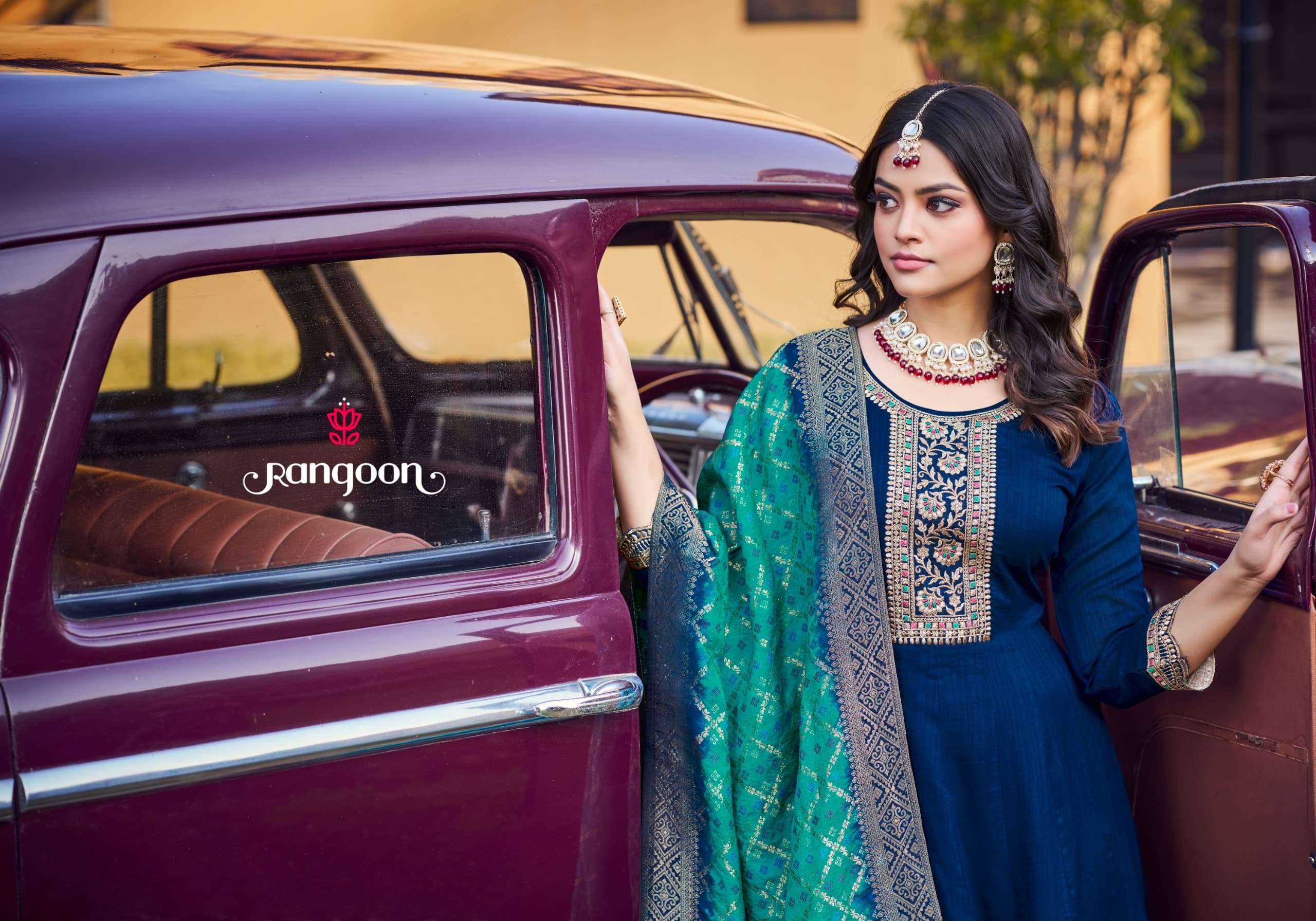 GUNJAN BY RANGOON SILK WITH FANCY EMBROIDERY WORK IN ANARKALI STYLE 