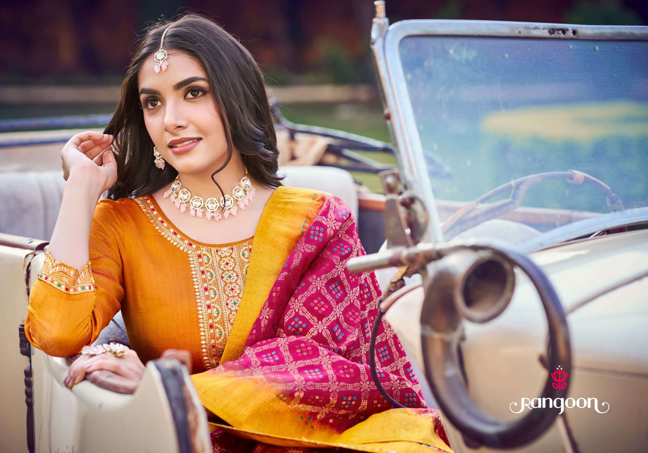 GUNJAN BY RANGOON SILK WITH FANCY EMBROIDERY WORK IN ANARKALI STYLE 