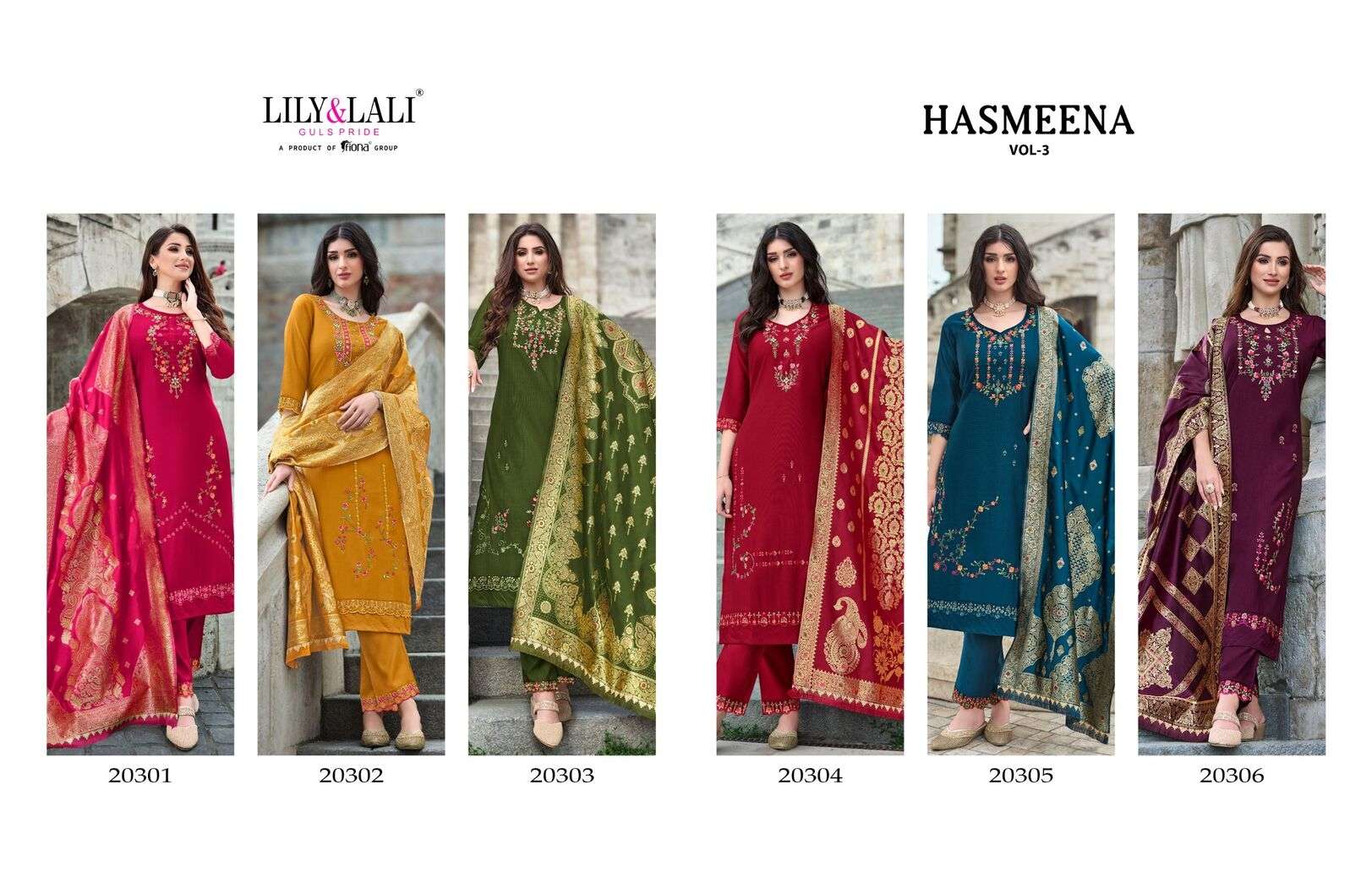 HASMEENA VOL-3 BY LILY & LALI ORGANZA CUTWORK LACE ON VISCOSE FABRICS 