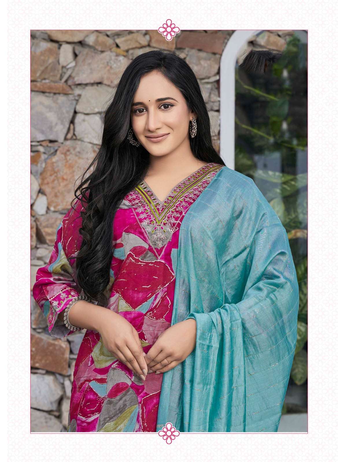 HN-16002 HE DESIGNER MODAL PRINT KURTI PANT WITH DUPATTA 