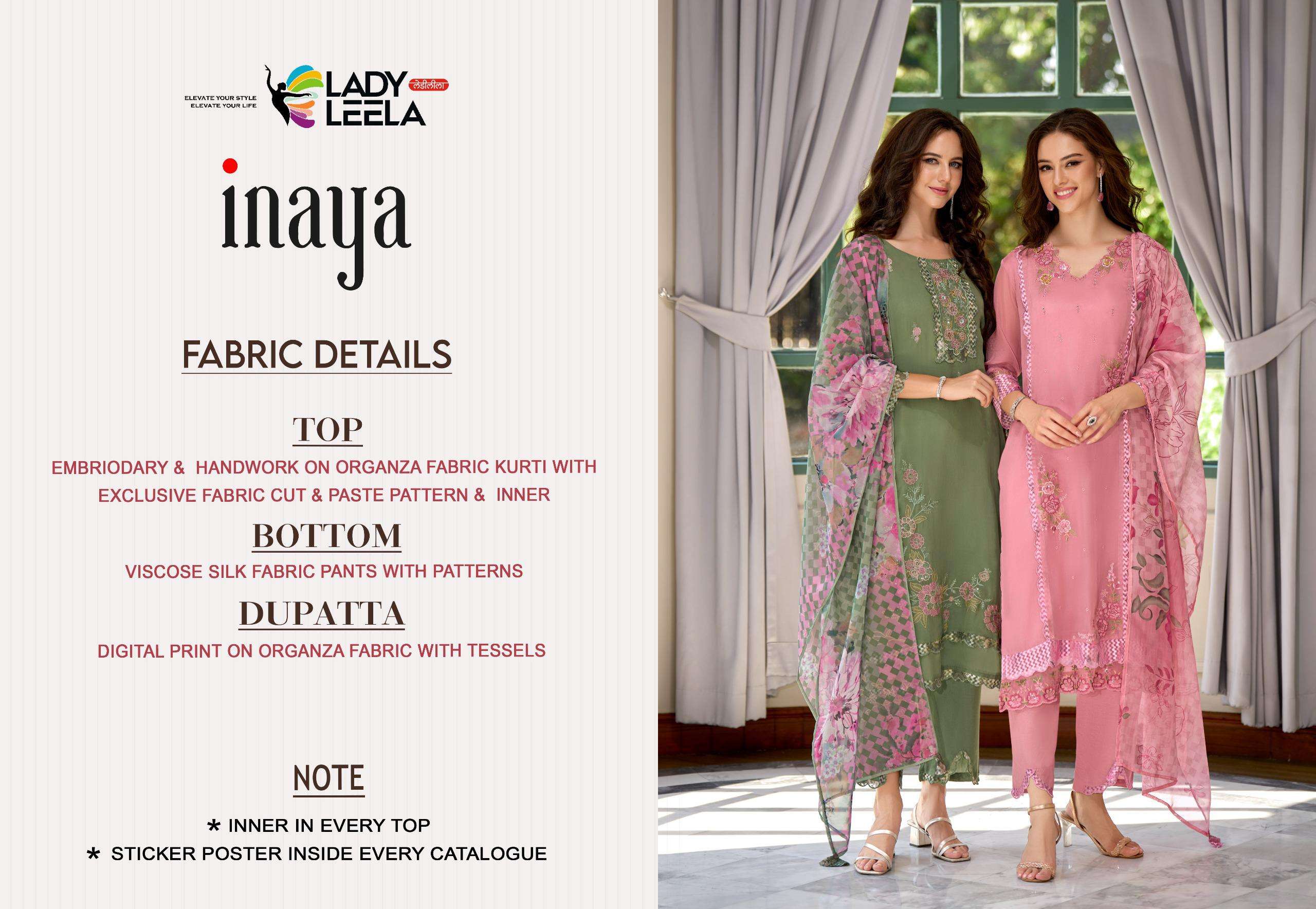 INAYA BY LADY LEELA ORGANZA FABRIC KURTI PANT WITH DIGITAL PRINT DUPATTA 