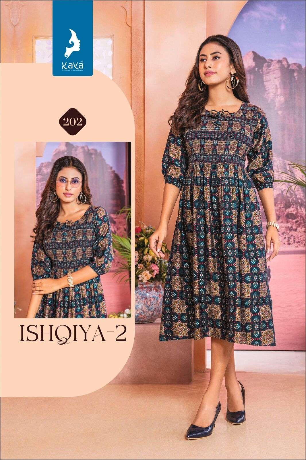 ISHQIYA VOL-2 BY KAYA KURTI CHANDERI FOIL PRINT KNEE LENGTH TUNICS 