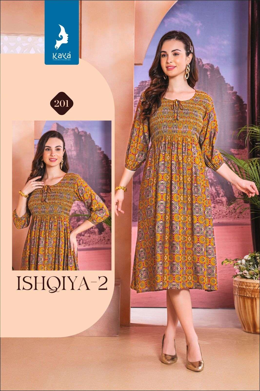 ISHQIYA VOL-2 BY KAYA KURTI CHANDERI FOIL PRINT KNEE LENGTH TUNICS 