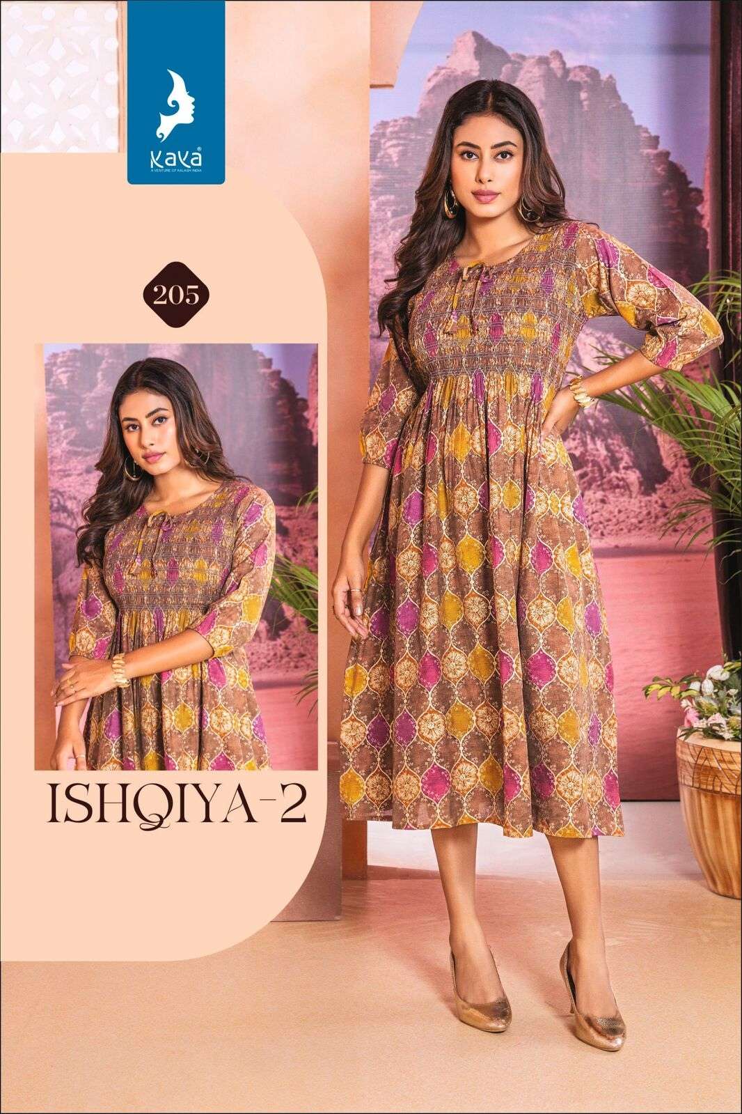 ISHQIYA VOL-2 BY KAYA KURTI CHANDERI FOIL PRINT KNEE LENGTH TUNICS 