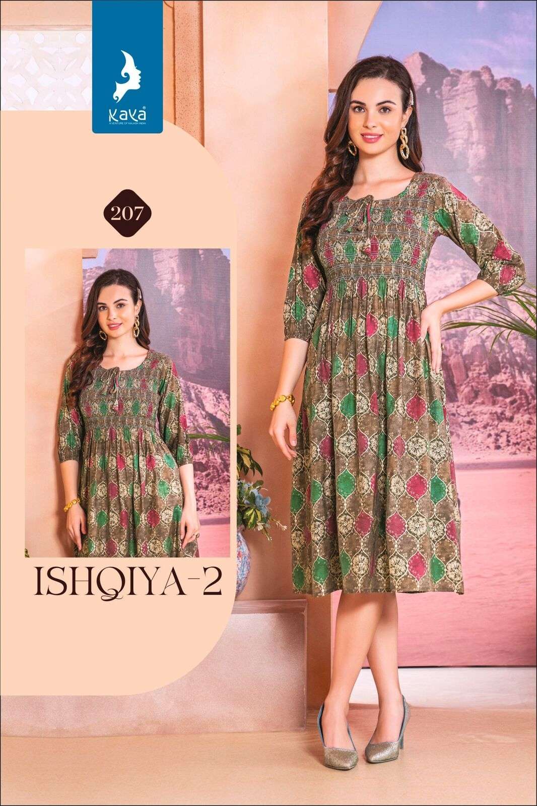 ISHQIYA VOL-2 BY KAYA KURTI CHANDERI FOIL PRINT KNEE LENGTH TUNICS 