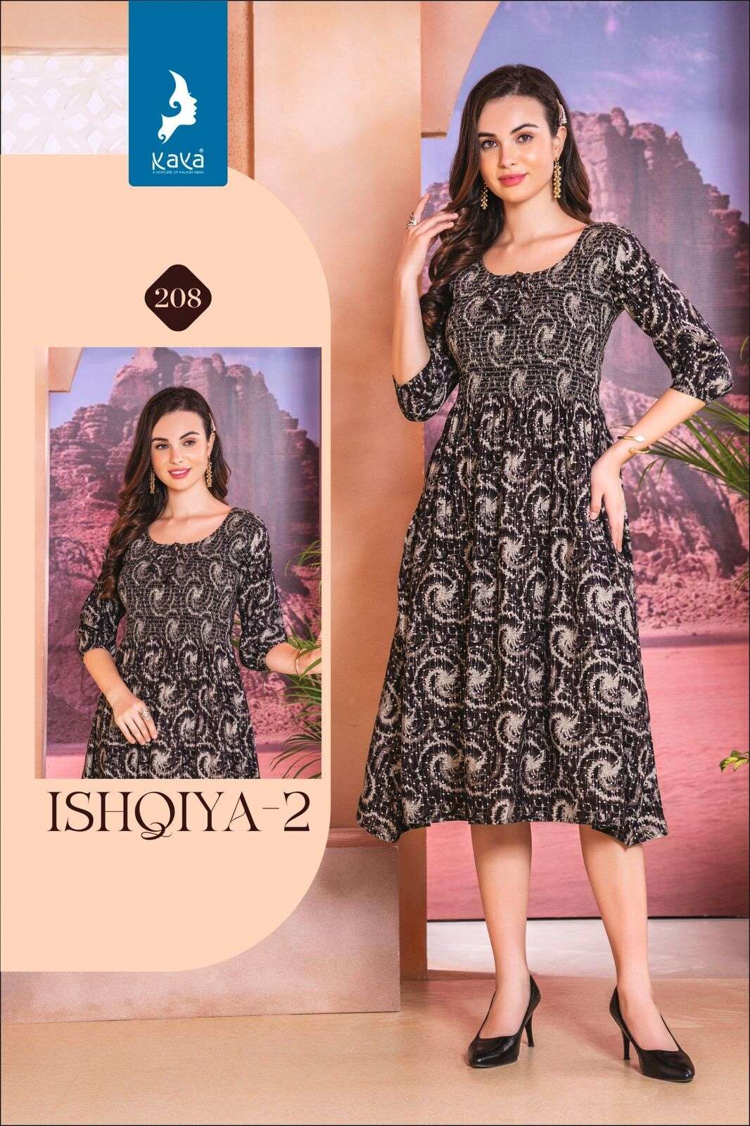 ISHQIYA VOL-2 BY KAYA KURTI CHANDERI FOIL PRINT KNEE LENGTH TUNICS 