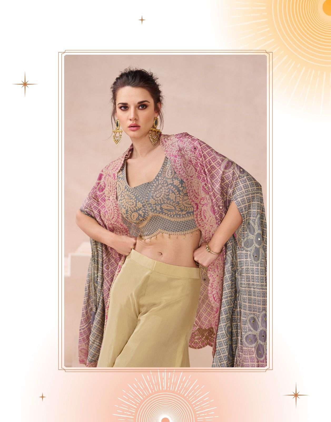 ISHUM BY SAYURI DESIGNER REAL GEORGETTE TOP PLAZO WITH EMBROIDERY SHRUG 