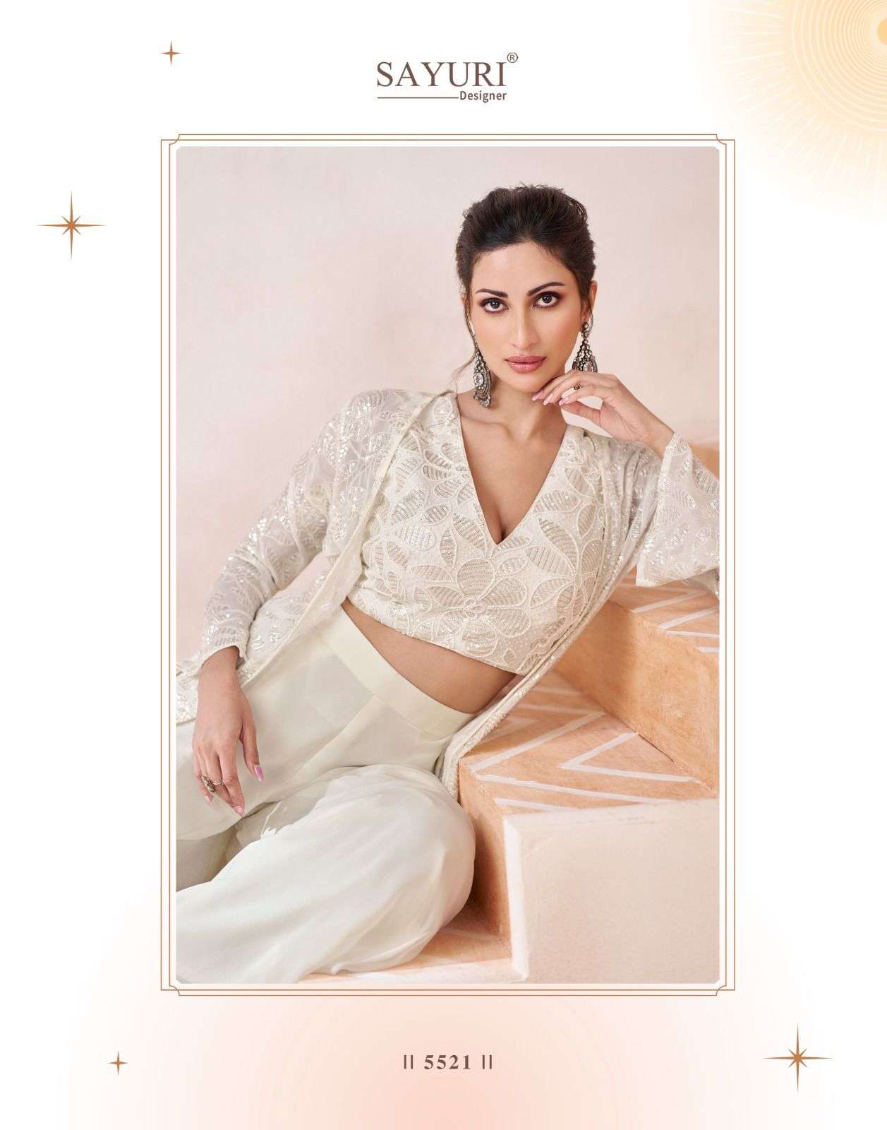 ISHUM BY SAYURI DESIGNER REAL GEORGETTE TOP PLAZO WITH EMBROIDERY SHRUG 