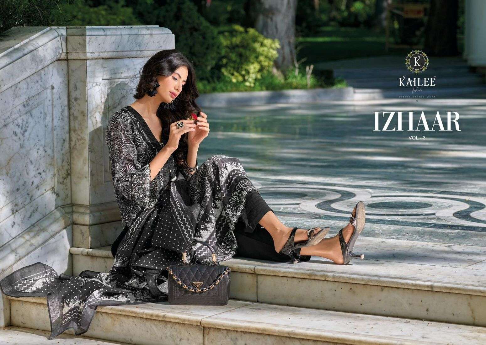 IZHAAR VOL-3 BY KAILEE FASHION PURE LINEN DIGITAL PRINT PURE HAND THREAD WORK 3 PCS SET