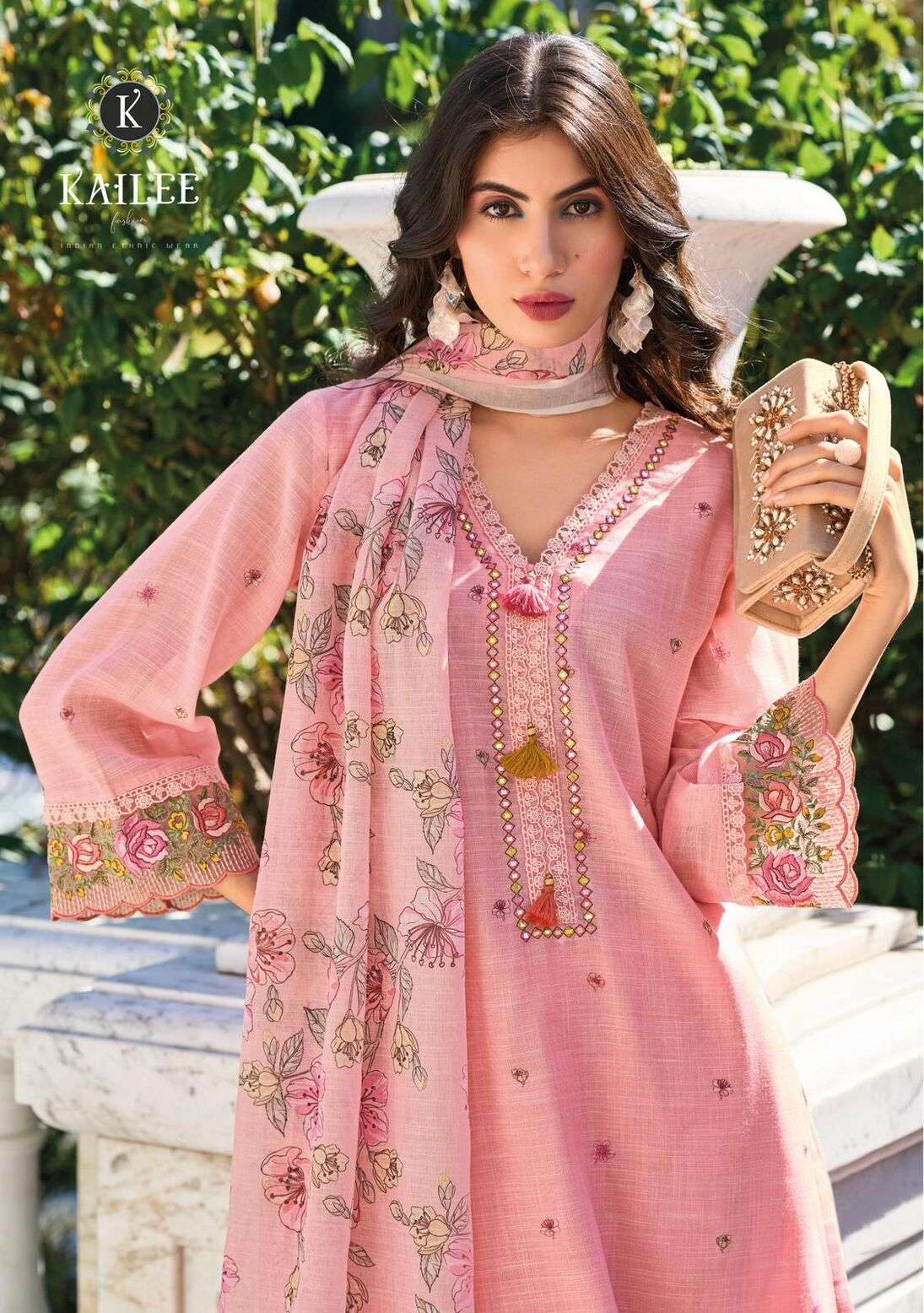 IZHAAR VOL-3 BY KAILEE FASHION PURE LINEN DIGITAL PRINT PURE HAND THREAD WORK 3 PCS SET