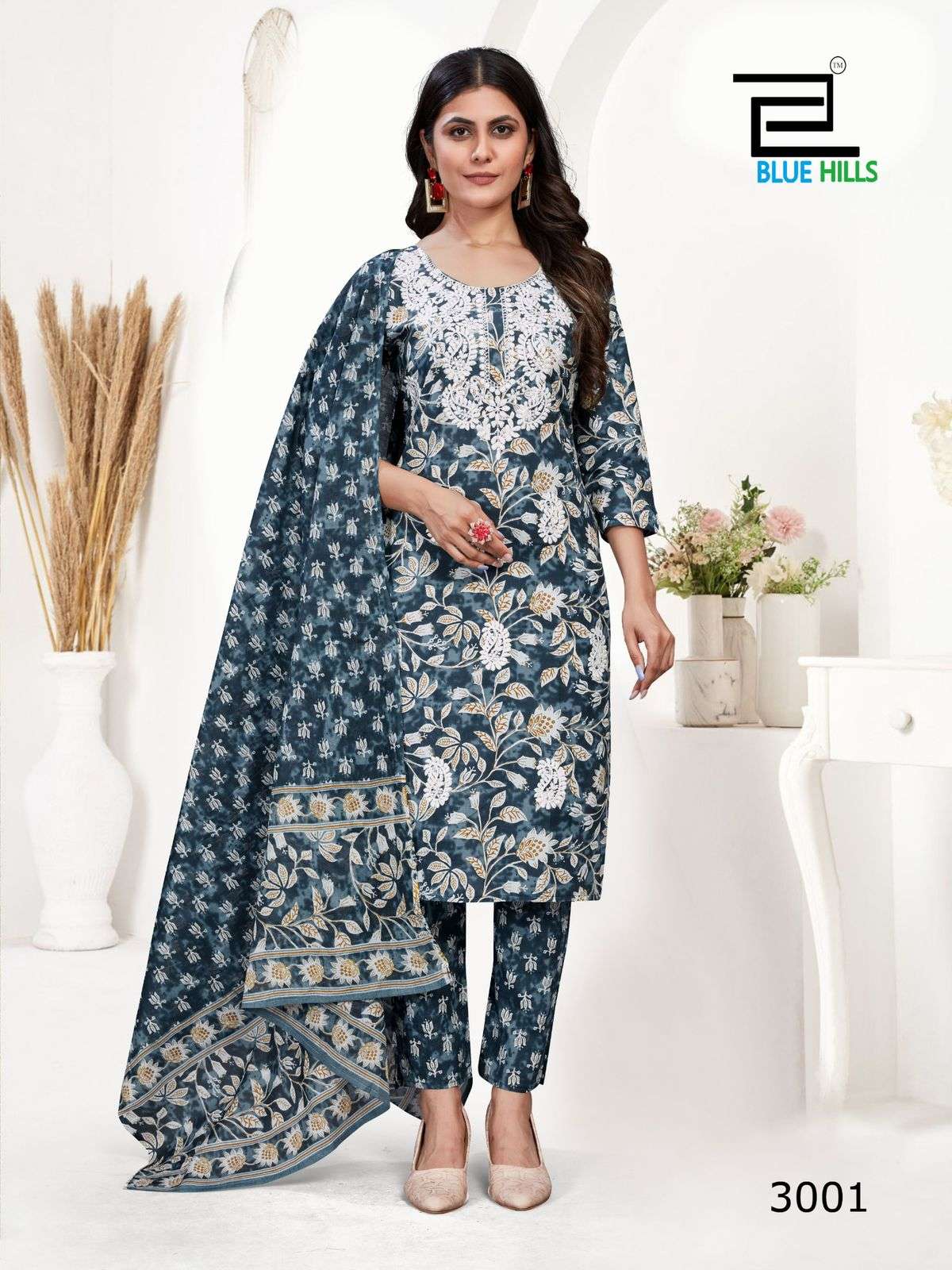 KANIKA VOL-3 BY BLUE HILLS TOP BOTTOM DUPATTA SET WITH WHITE THREAD EMBROIDERY WORK 