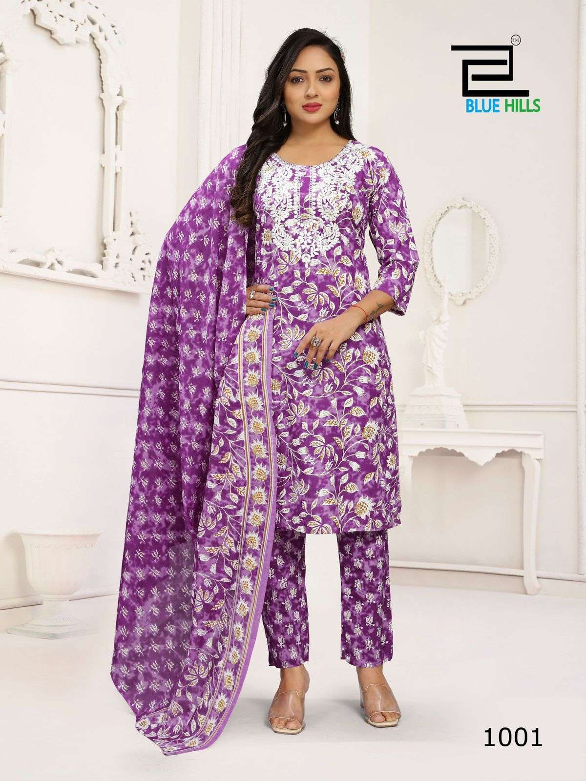 KANIKA VOL-3 BY BLUE HILLS TOP BOTTOM DUPATTA SET WITH WHITE THREAD EMBROIDERY WORK 