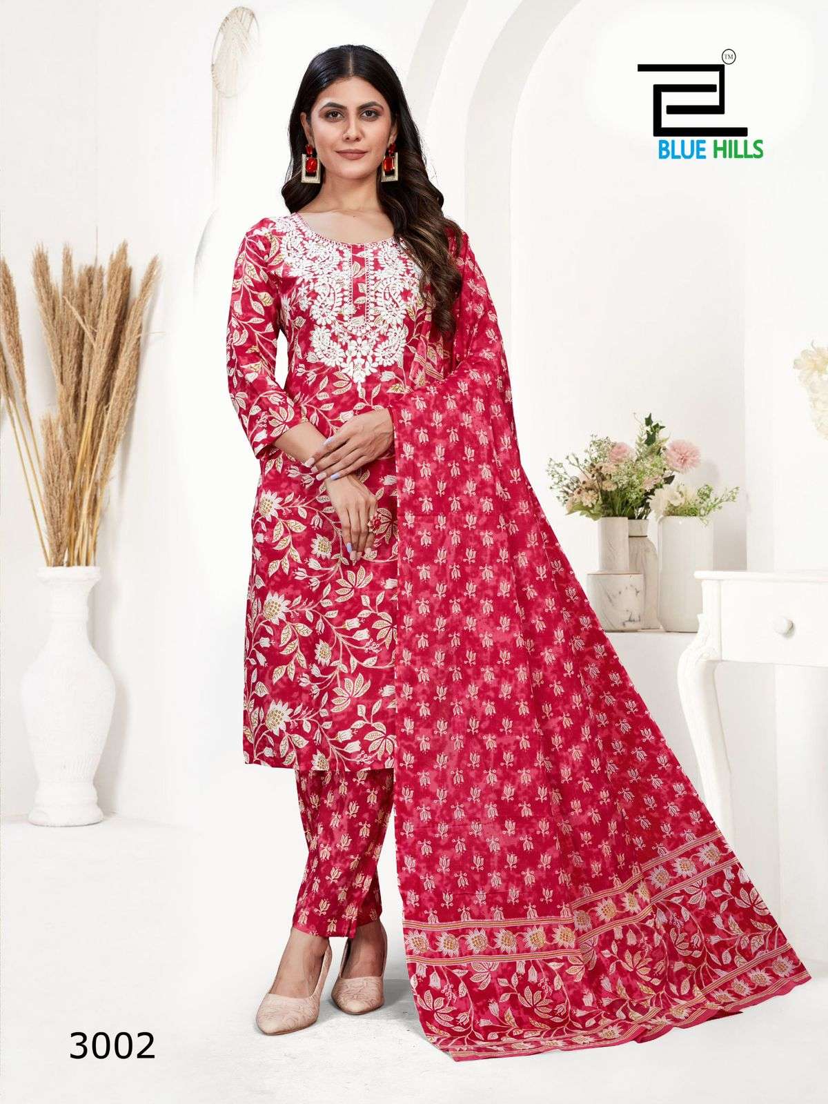 KANIKA VOL-3 BY BLUE HILLS TOP BOTTOM DUPATTA SET WITH WHITE THREAD EMBROIDERY WORK 