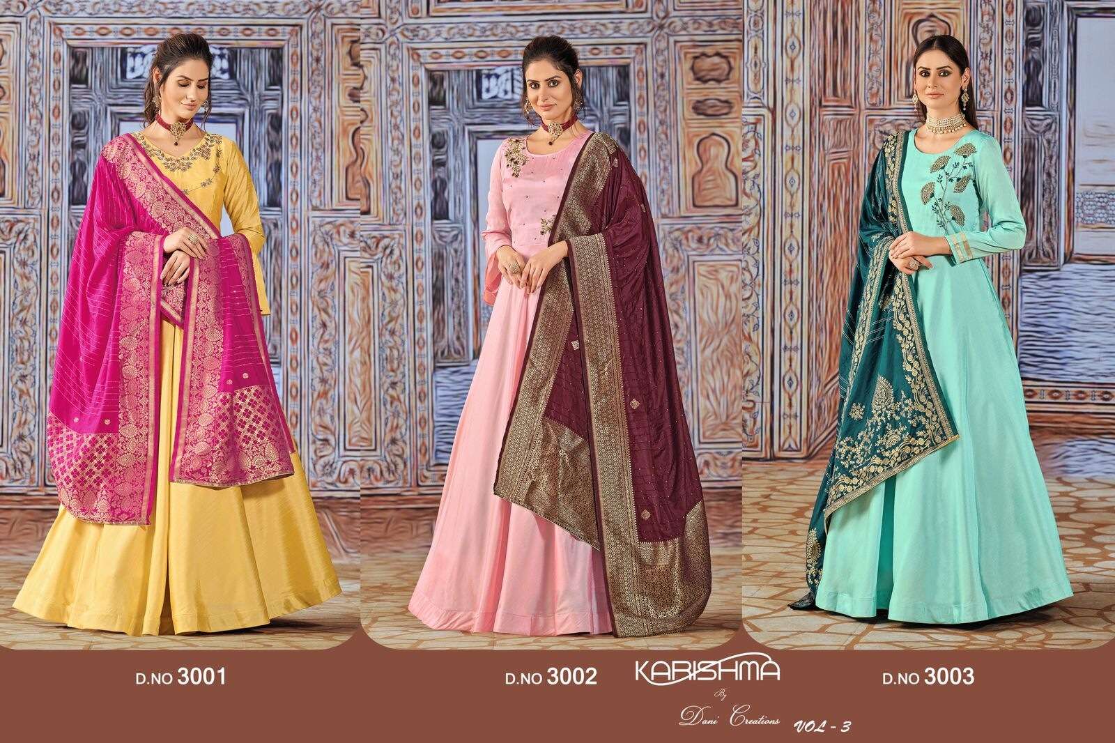 KARISHMA VOL-3 BY DANI CREATIONS ART SILK ANARKALI GOWN WITH DUPATTA 