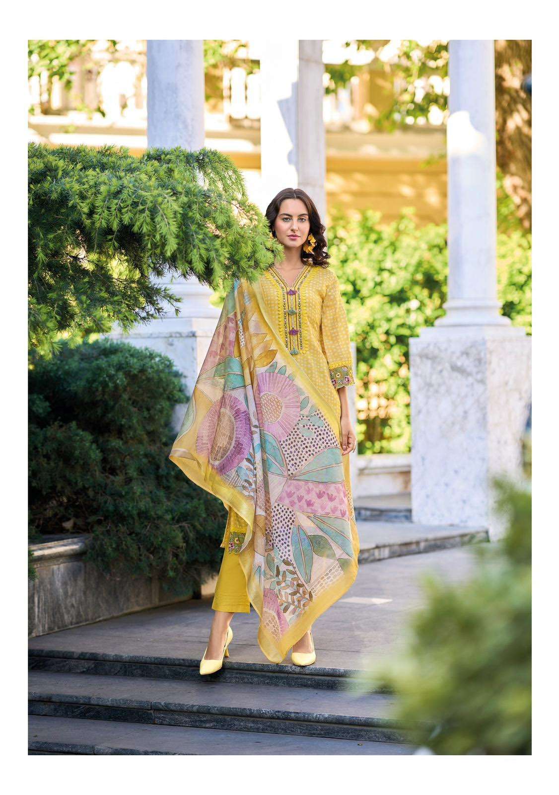 KL-42731 IZ PURE DIGITAL PRINT THREAD HANDWORK KURTI PANT WITH DUPATTA