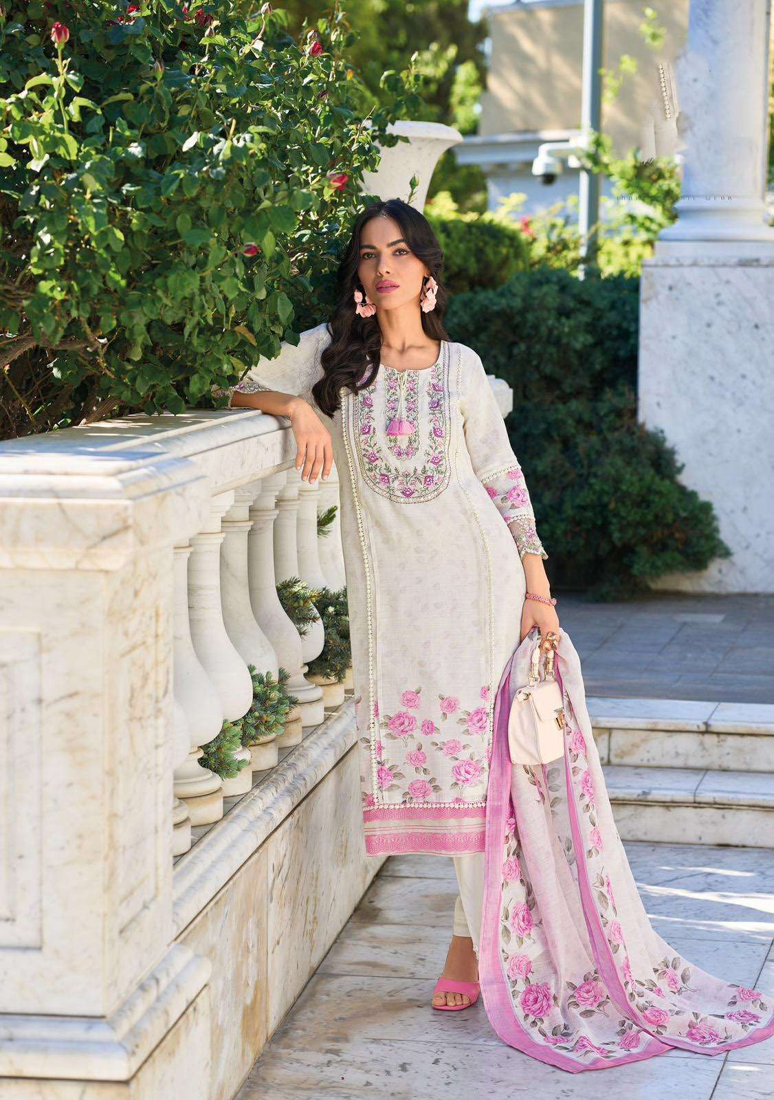 KL-42733 IZ PURE DIGITAL PRINT THREAD HANDWORK KURTI PANT WITH DUPATTA