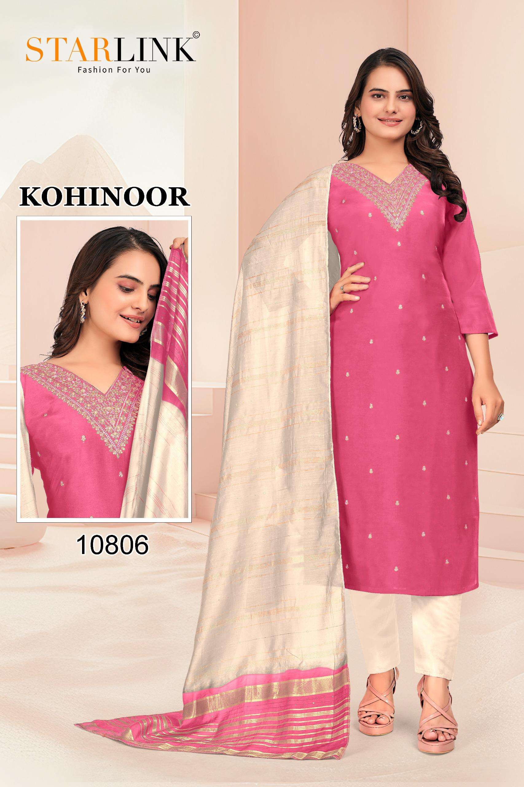 KOHINOOR BY STARLINK CHANDERI JACQUARD DYBALE DUPATTA WITH EMBROIDERY NECK 
