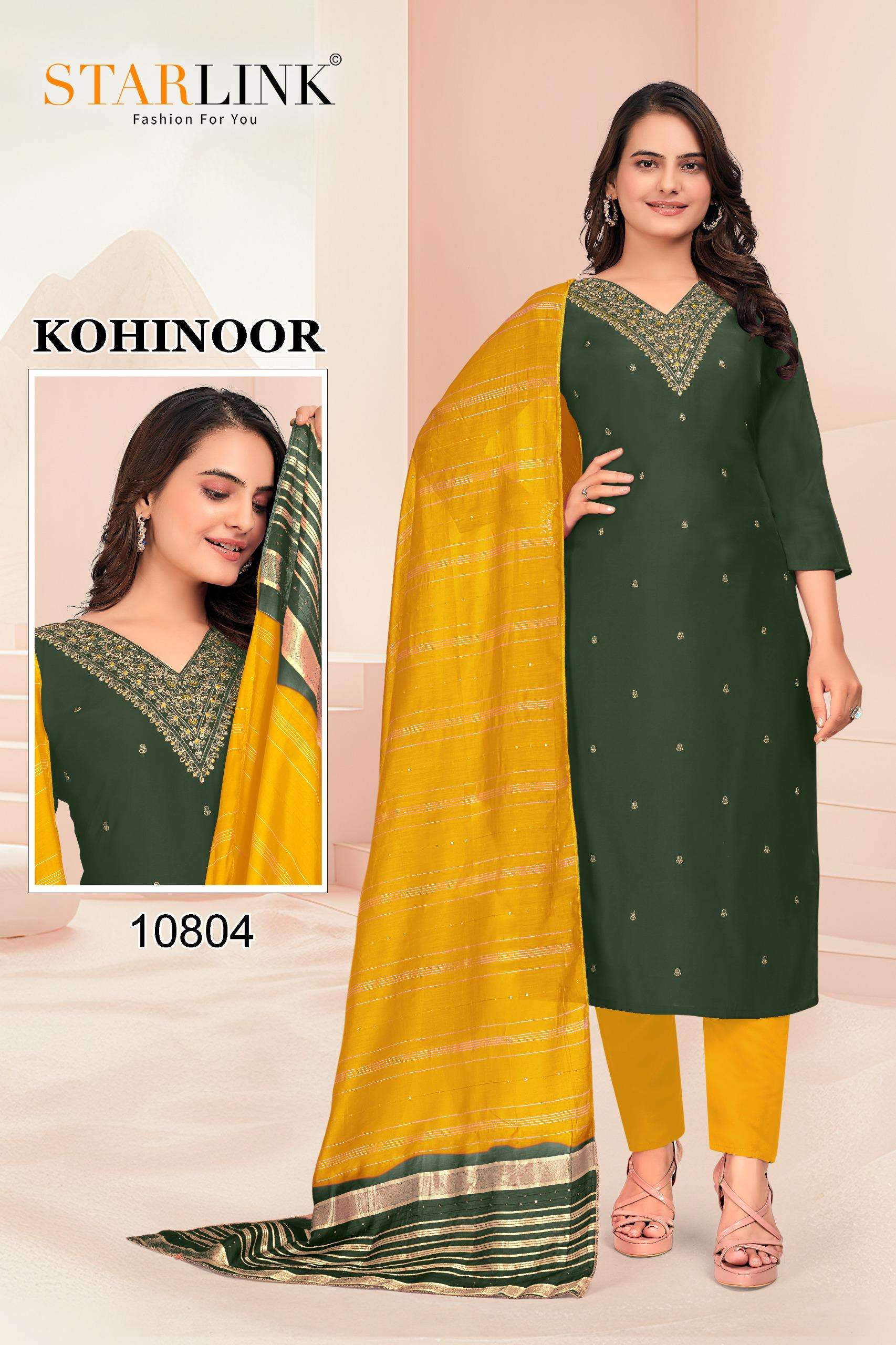 KOHINOOR BY STARLINK CHANDERI JACQUARD DYBALE DUPATTA WITH EMBROIDERY NECK 