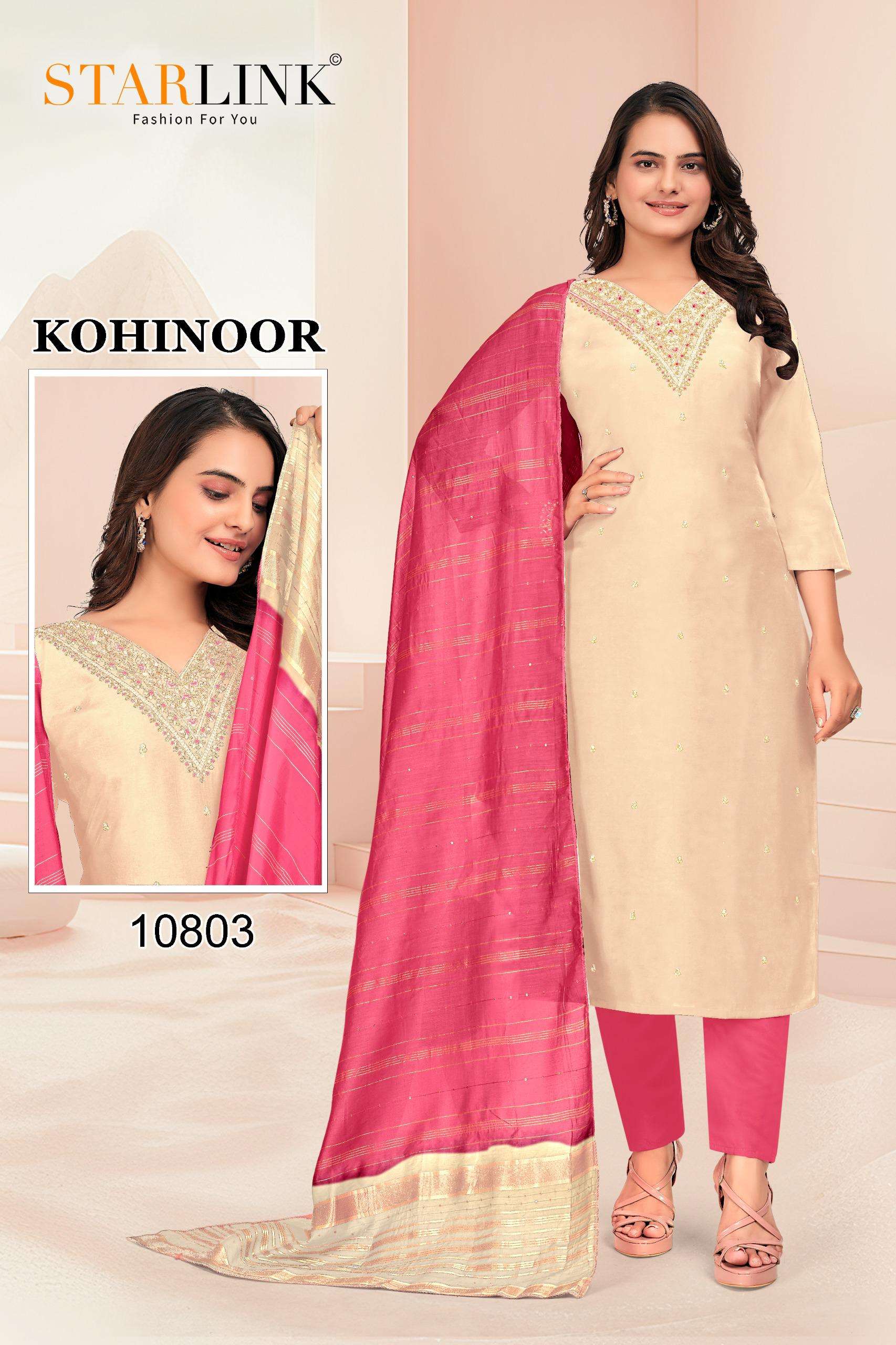 KOHINOOR BY STARLINK CHANDERI JACQUARD DYBALE DUPATTA WITH EMBROIDERY NECK 