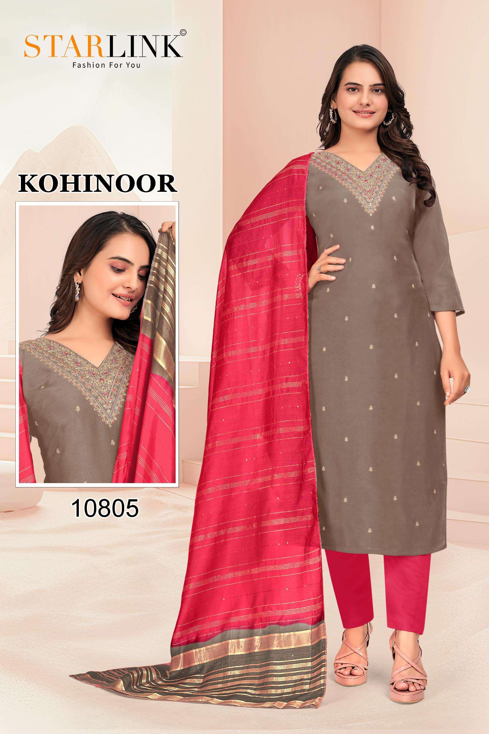 KOHINOOR BY STARLINK CHANDERI JACQUARD DYBALE DUPATTA WITH EMBROIDERY NECK 