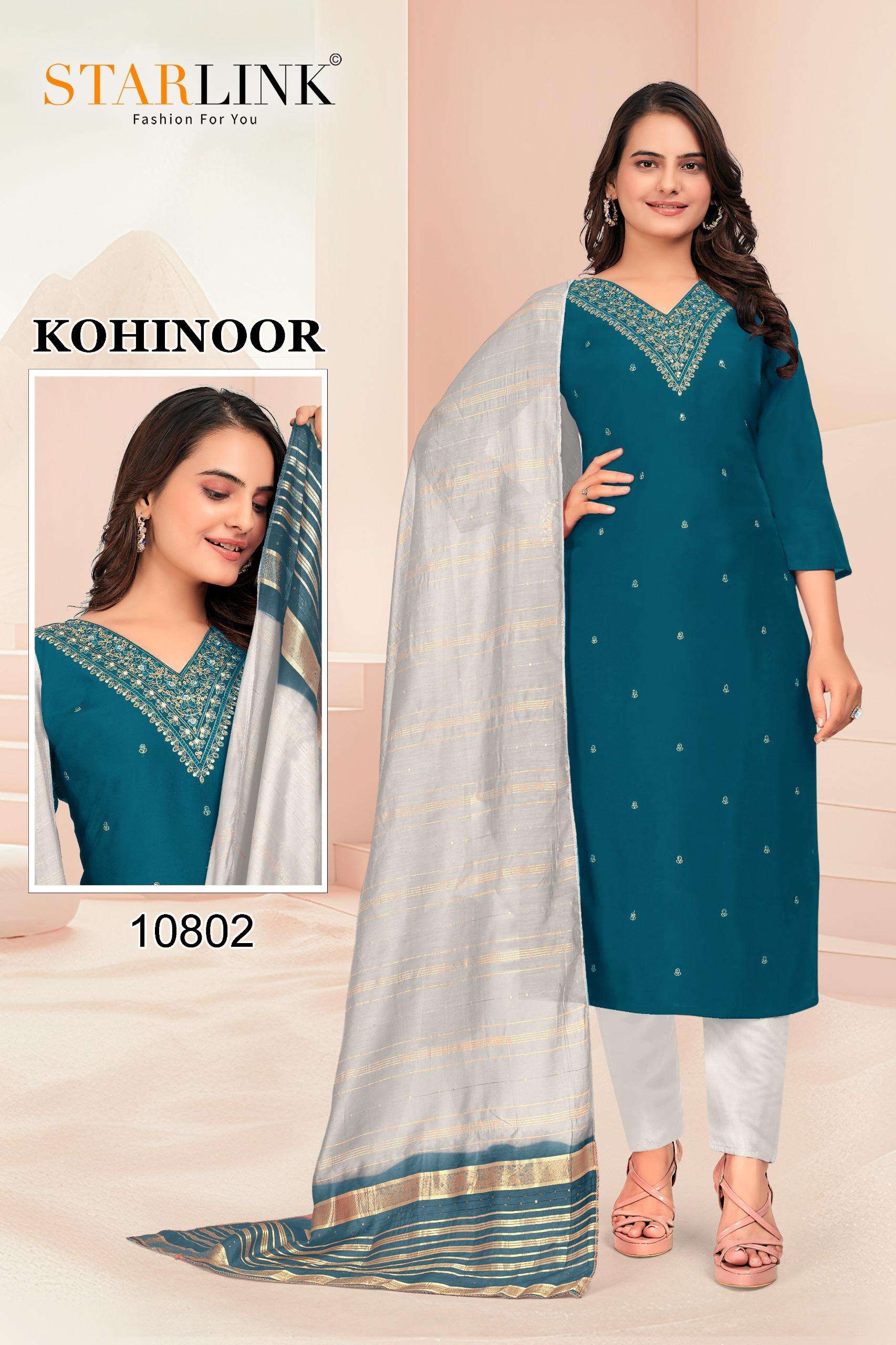 KOHINOOR BY STARLINK CHANDERI JACQUARD DYBALE DUPATTA WITH EMBROIDERY NECK 