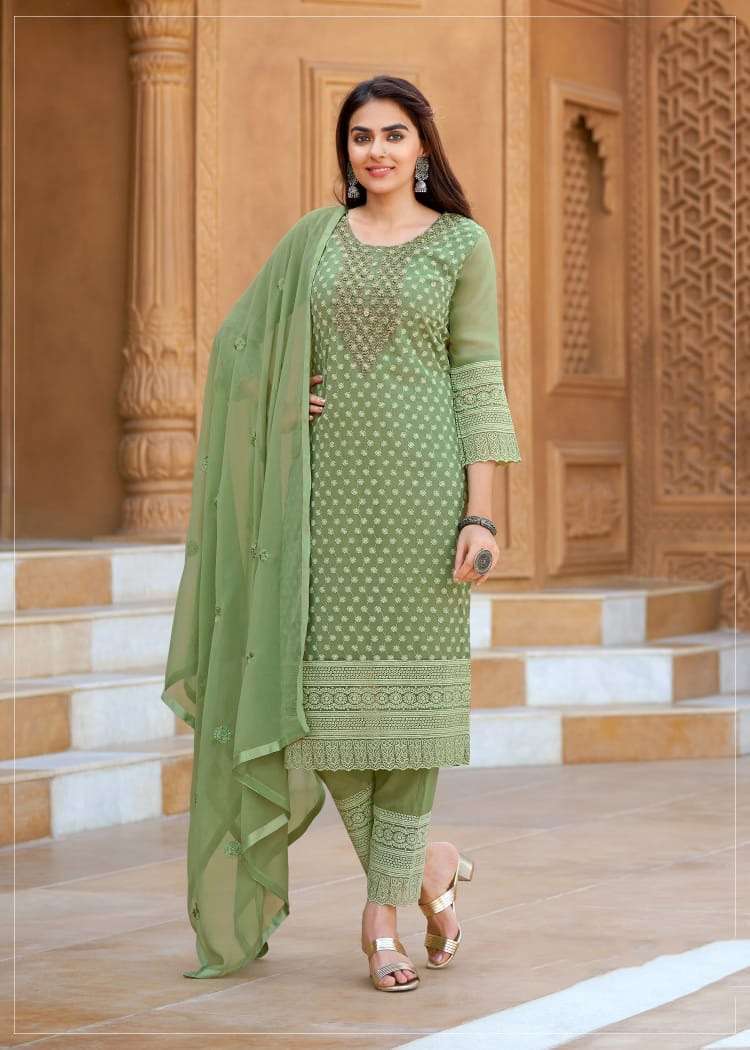KV-1138 TF HEAVY GEORGETTE WITH EMBROIDERY WORK KURTI PANT & DUPATTA 