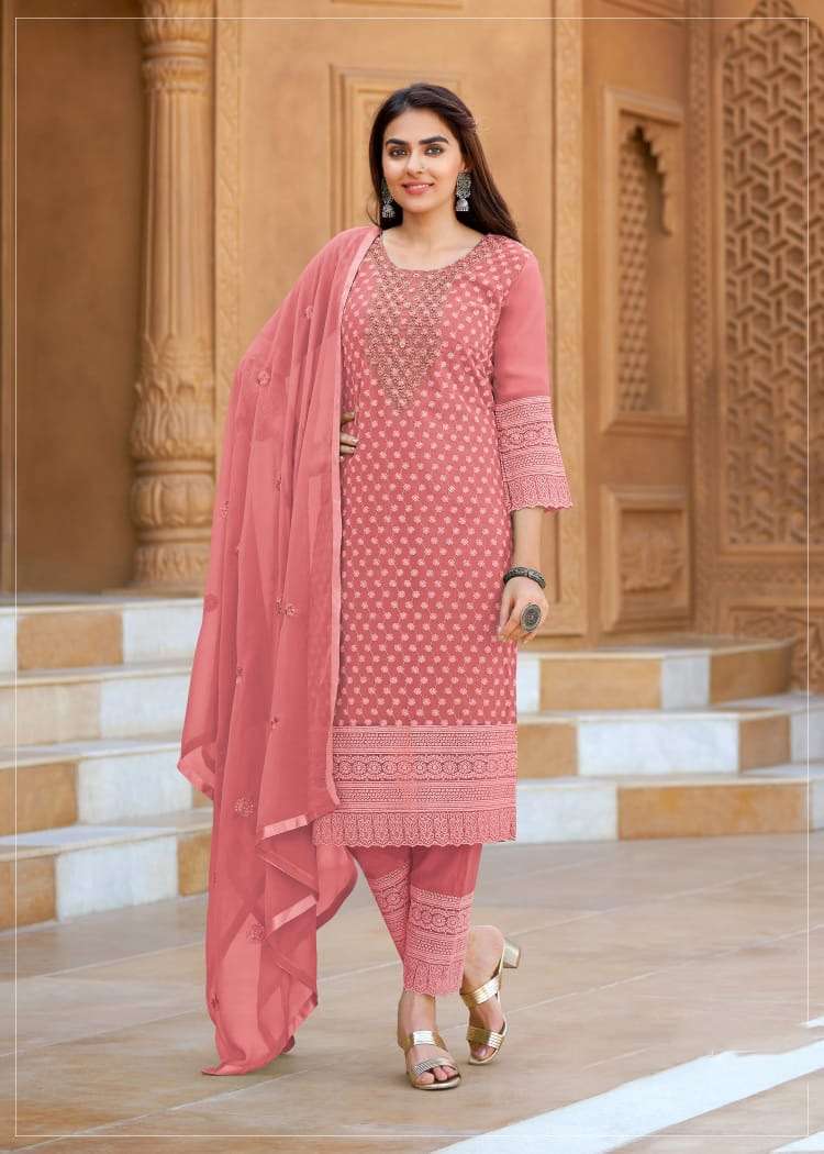 KV-1139 TF HEAVY GEORGETTE WITH EMBROIDERY WORK KURTI PANT & DUPATTA 