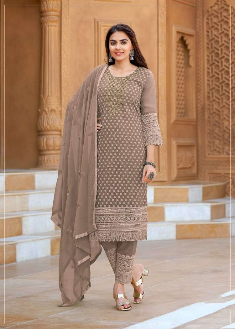 KV-1140 TF HEAVY GEORGETTE WITH EMBROIDERY WORK KURTI PANT & DUPATTA 