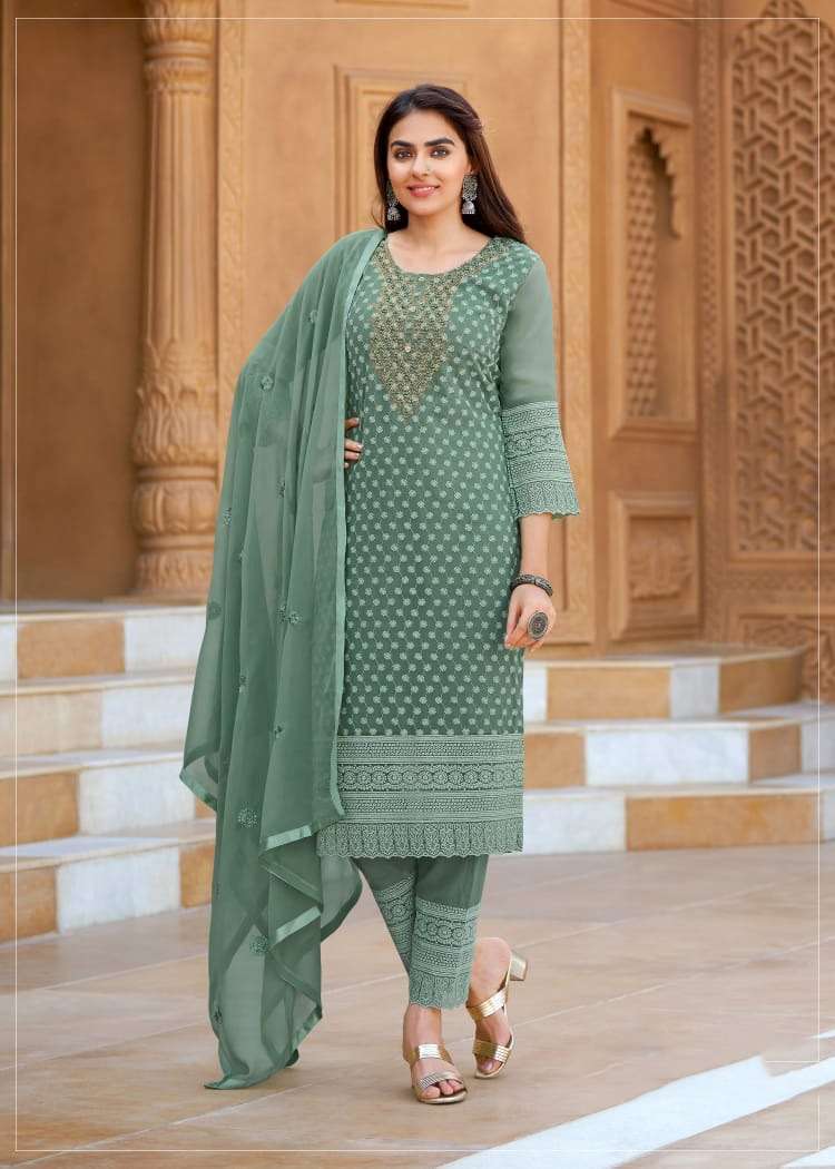 KV-1141 TF HEAVY GEORGETTE WITH EMBROIDERY WORK KURTI PANT & DUPATTA 