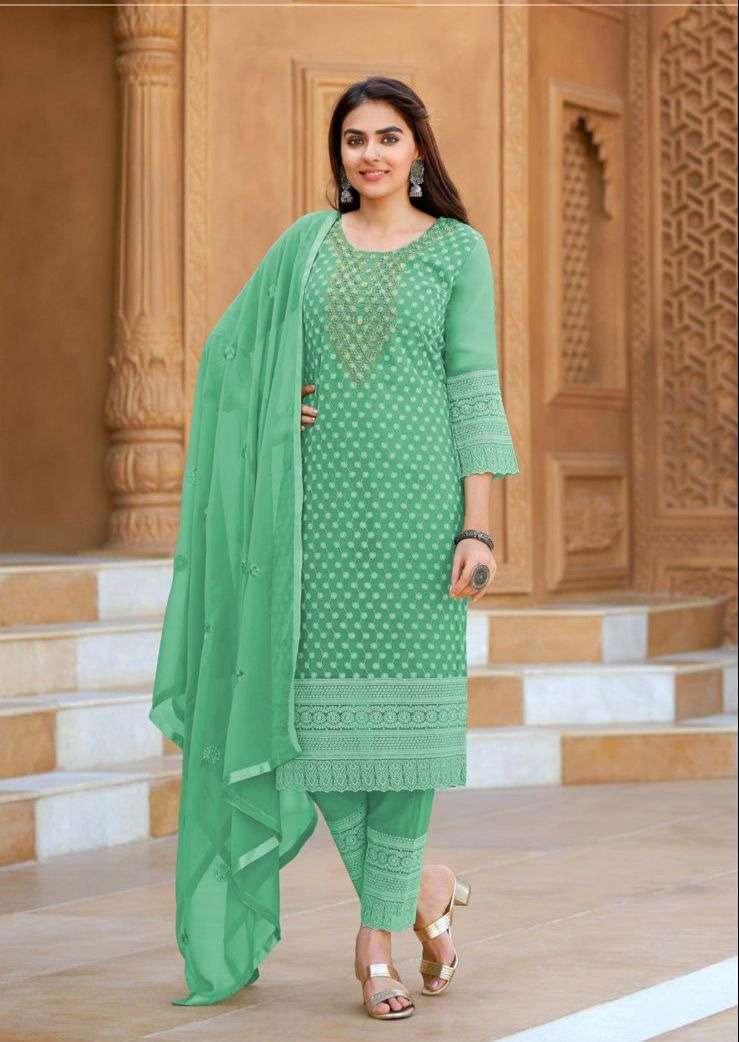 KV-1150 TF HEAVY GEORGETTE WITH EMBROIDERY WORK KURTI PANT & DUPATTA 