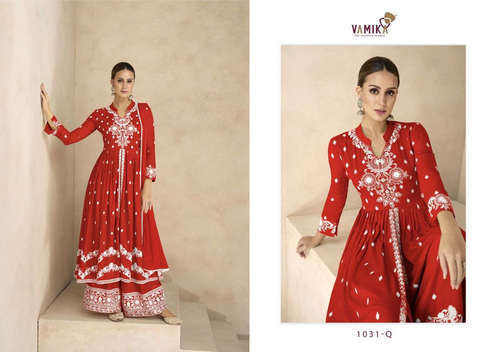 LAKHNAVI VOL-6 PLATINUM BY VAMIKA HEAVY RAYON EMBROIDERY KURTI PLAZO WITH DUPATTA 