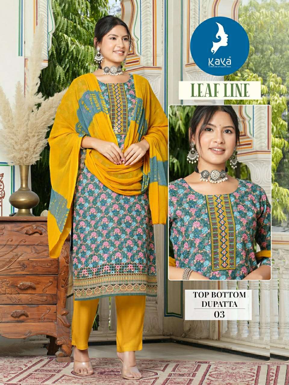 LEAF LINE BY KAYA KURTI CHICKEN COTTON & DIGITAL PRINT INNER WITH ONE SIDE POCKET 