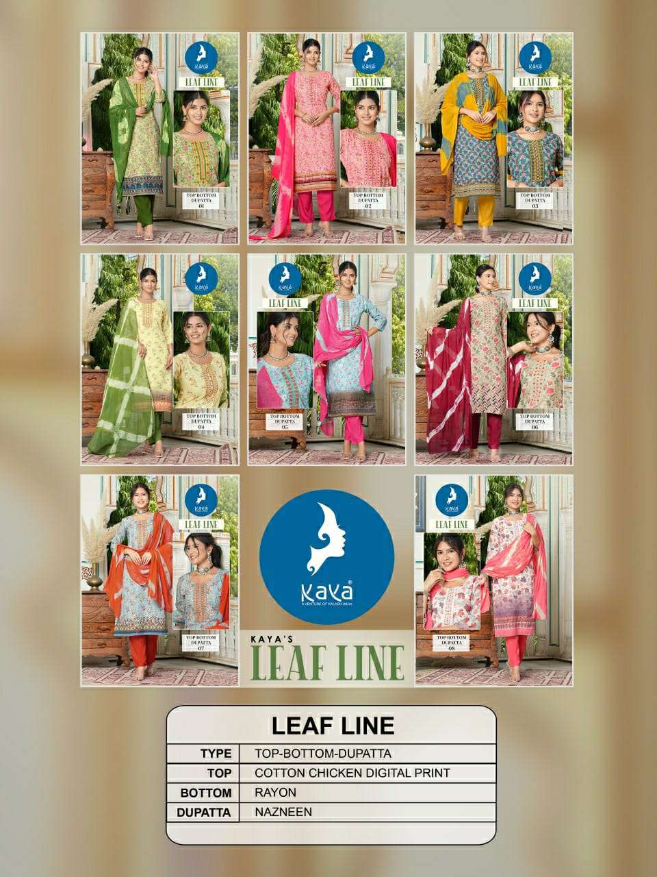 LEAF LINE BY KAYA KURTI CHICKEN COTTON & DIGITAL PRINT INNER WITH ONE SIDE POCKET 