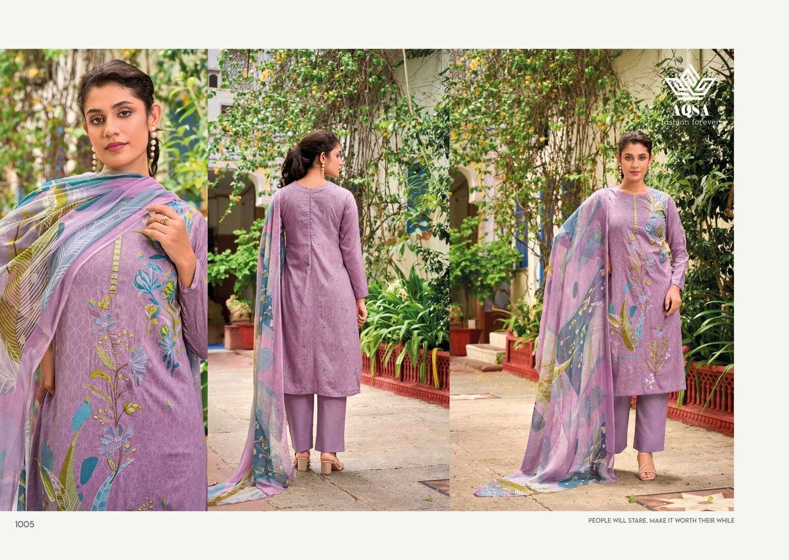 LEHERIYA BY AQSA PURE COTTON UNSTICHED KURTI PANT WITH DIGITAL PRINT DUPATTA 