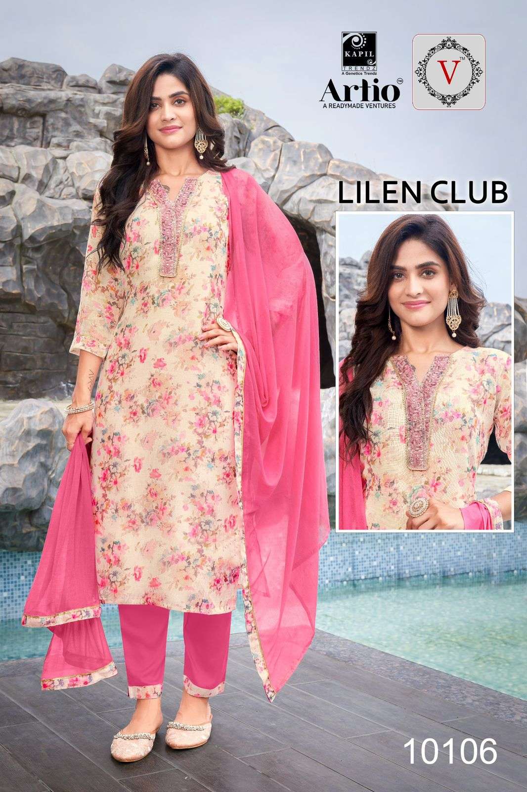 LINEN CLUB BY KAPIL TRENDZ LINEN PRINT WITH FANCY EMBROIDERY WORK 3 PCS SET 