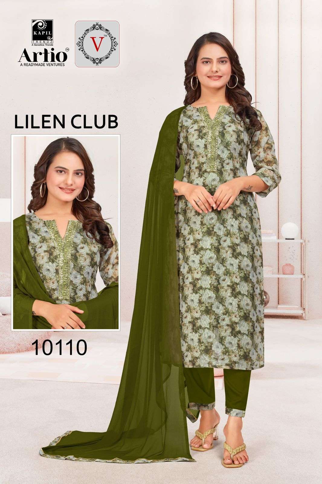 LINEN CLUB BY KAPIL TRENDZ LINEN PRINT WITH FANCY EMBROIDERY WORK 3 PCS SET 