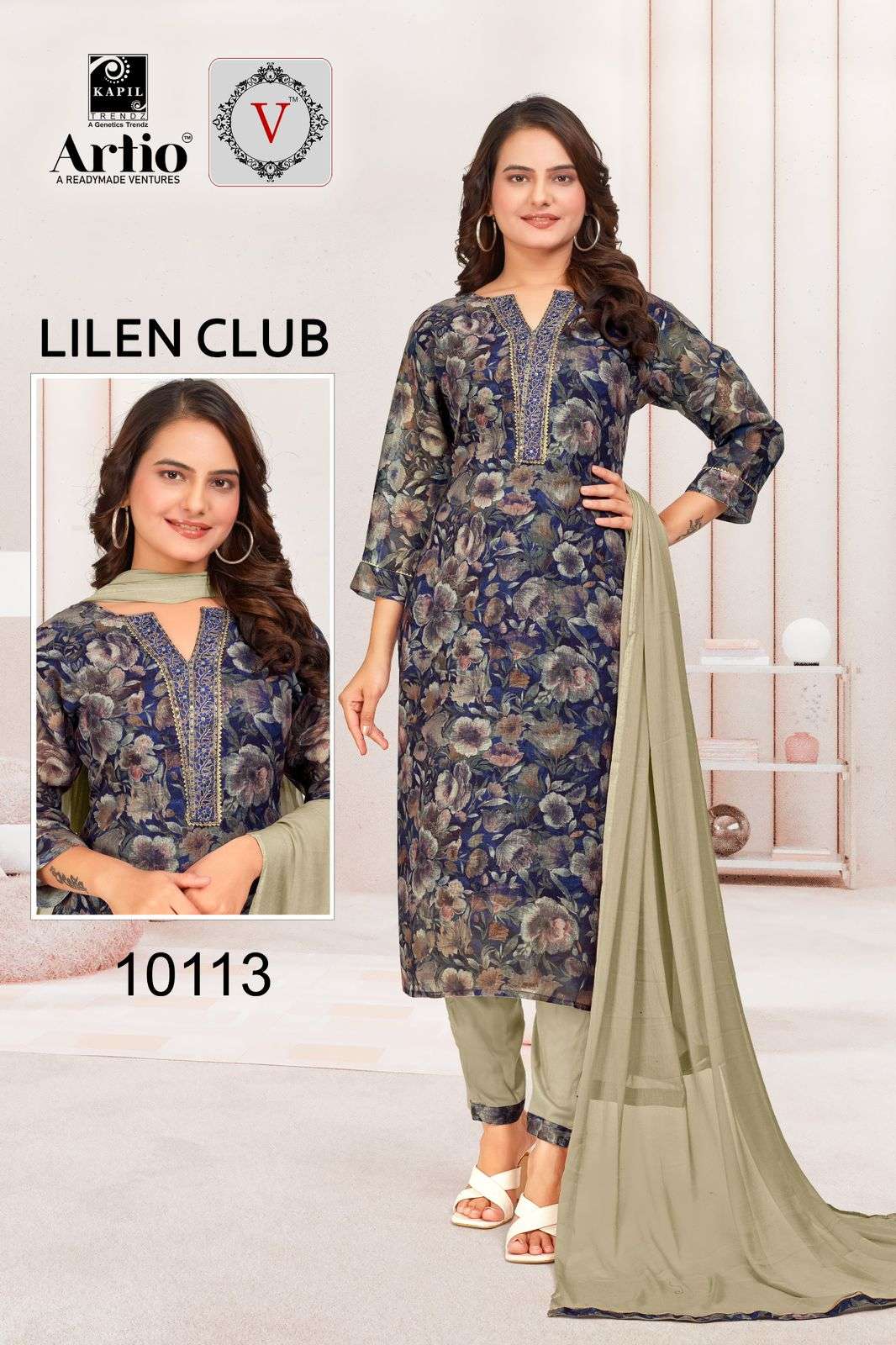 LINEN CLUB BY KAPIL TRENDZ LINEN PRINT WITH FANCY EMBROIDERY WORK 3 PCS SET 