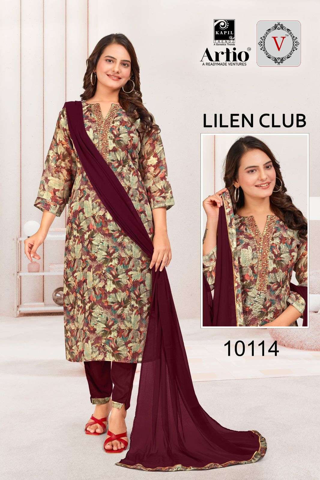 LINEN CLUB BY KAPIL TRENDZ LINEN PRINT WITH FANCY EMBROIDERY WORK 3 PCS SET 