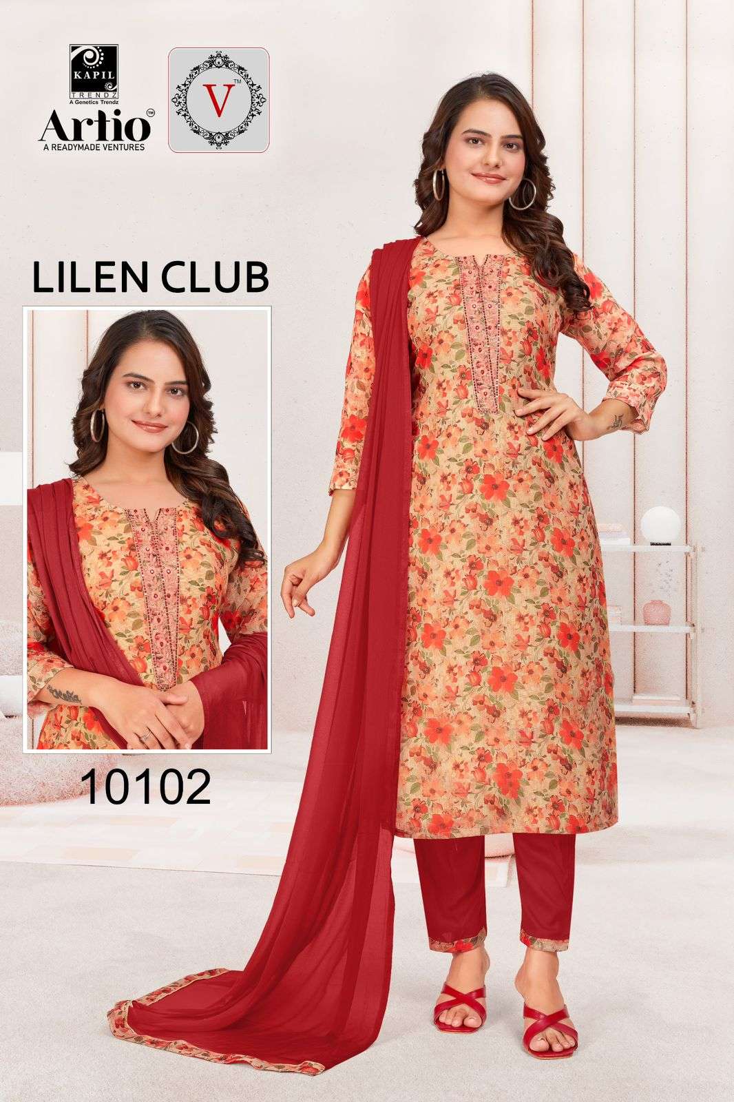 LINEN CLUB BY KAPIL TRENDZ LINEN PRINT WITH FANCY EMBROIDERY WORK 3 PCS SET 