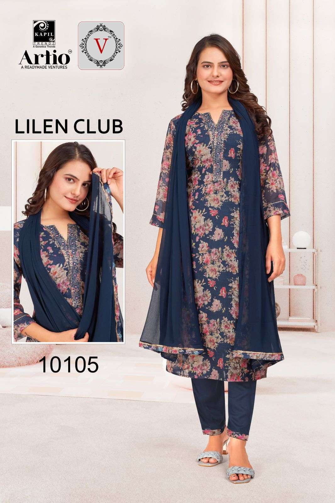 LINEN CLUB BY KAPIL TRENDZ LINEN PRINT WITH FANCY EMBROIDERY WORK 3 PCS SET 