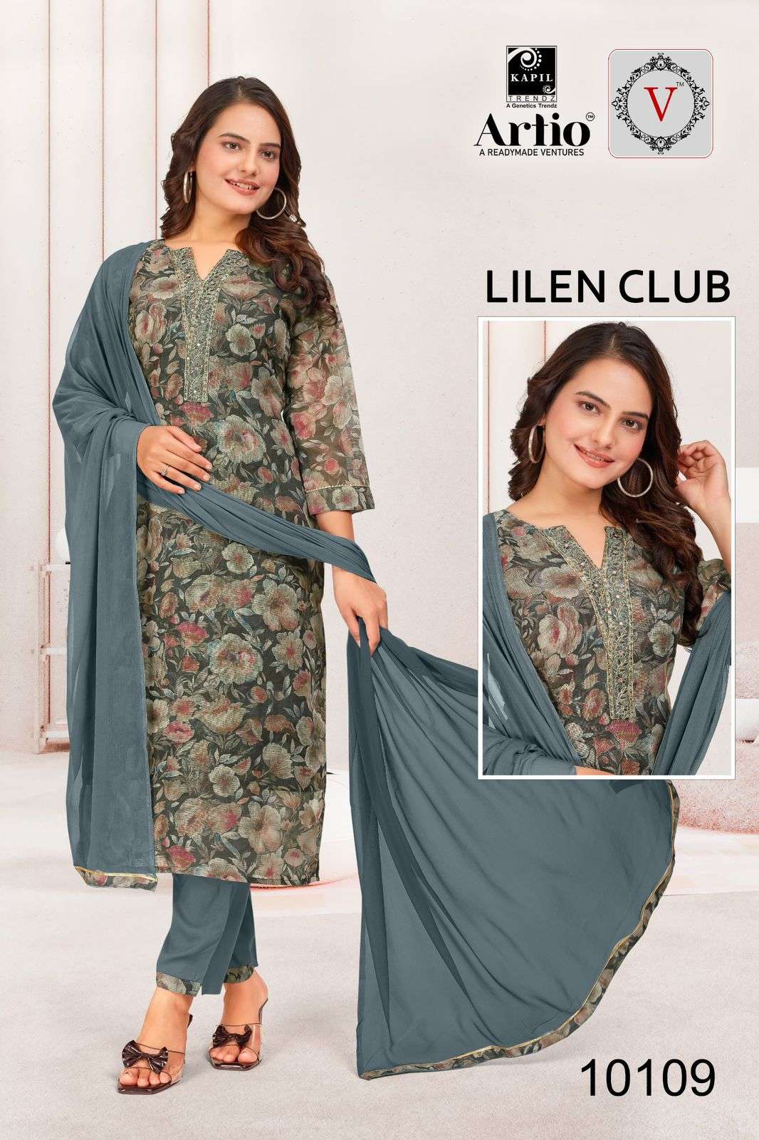 LINEN CLUB BY KAPIL TRENDZ LINEN PRINT WITH FANCY EMBROIDERY WORK 3 PCS SET 