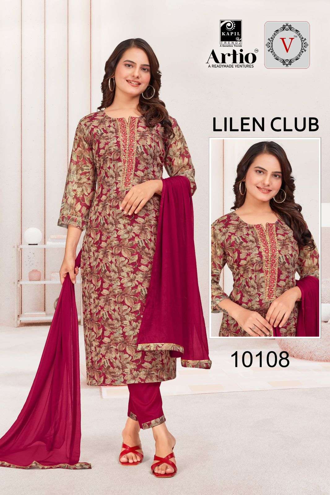 LINEN CLUB BY KAPIL TRENDZ LINEN PRINT WITH FANCY EMBROIDERY WORK 3 PCS SET 