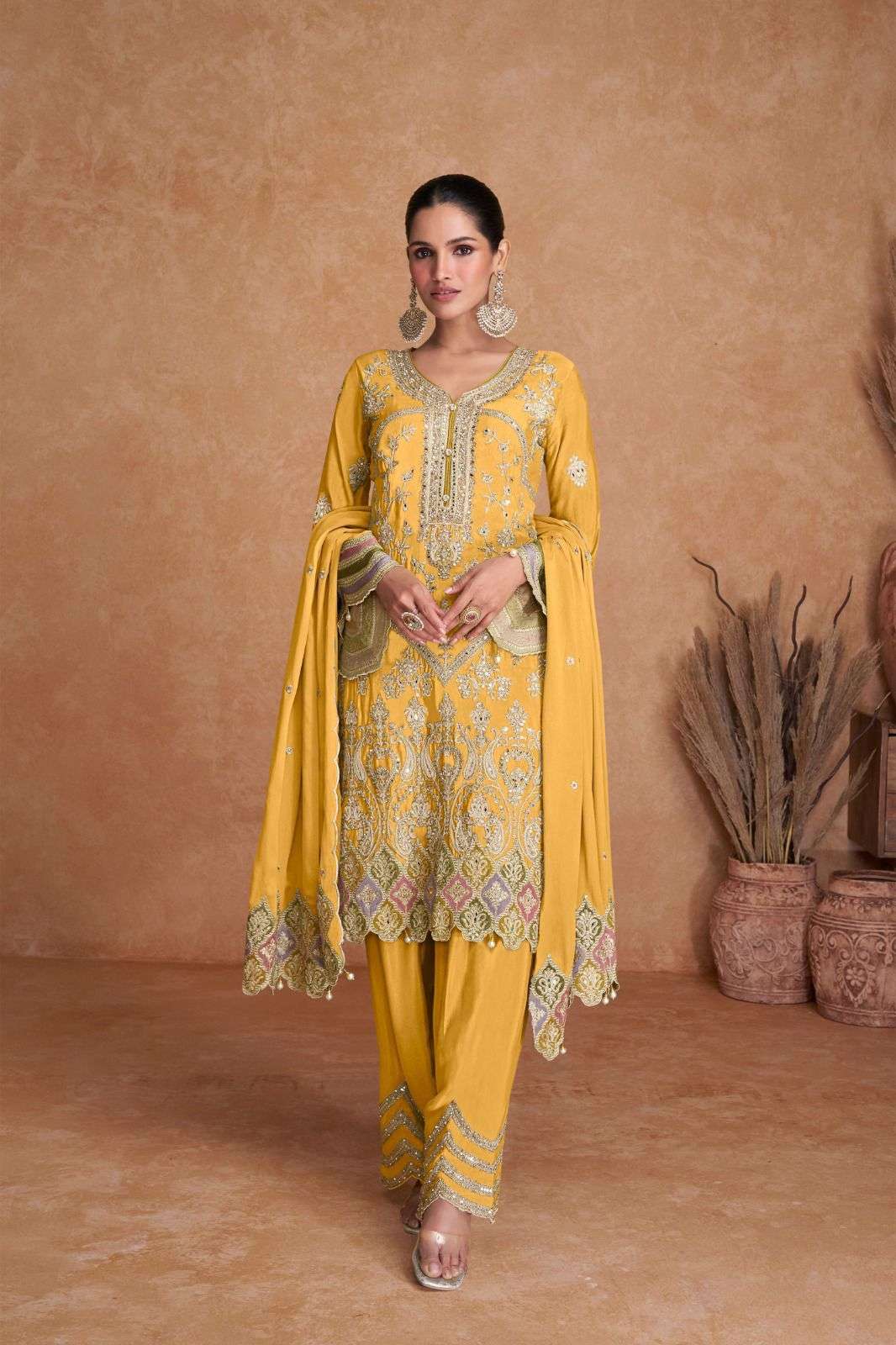 LIYANA VOL-1 BY GULKAYRA DESIGNER REAL CHINON HEAVY EMBROIDERY KURTI PANT WITH DUPATTA 