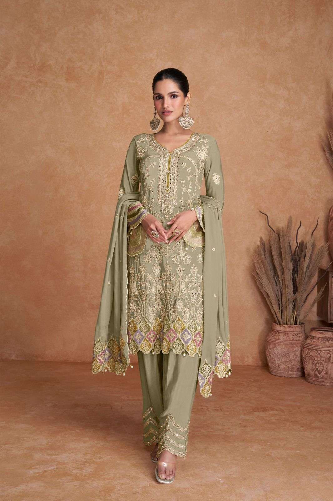 LIYANA VOL-1 BY GULKAYRA DESIGNER REAL CHINON HEAVY EMBROIDERY KURTI PANT WITH DUPATTA 
