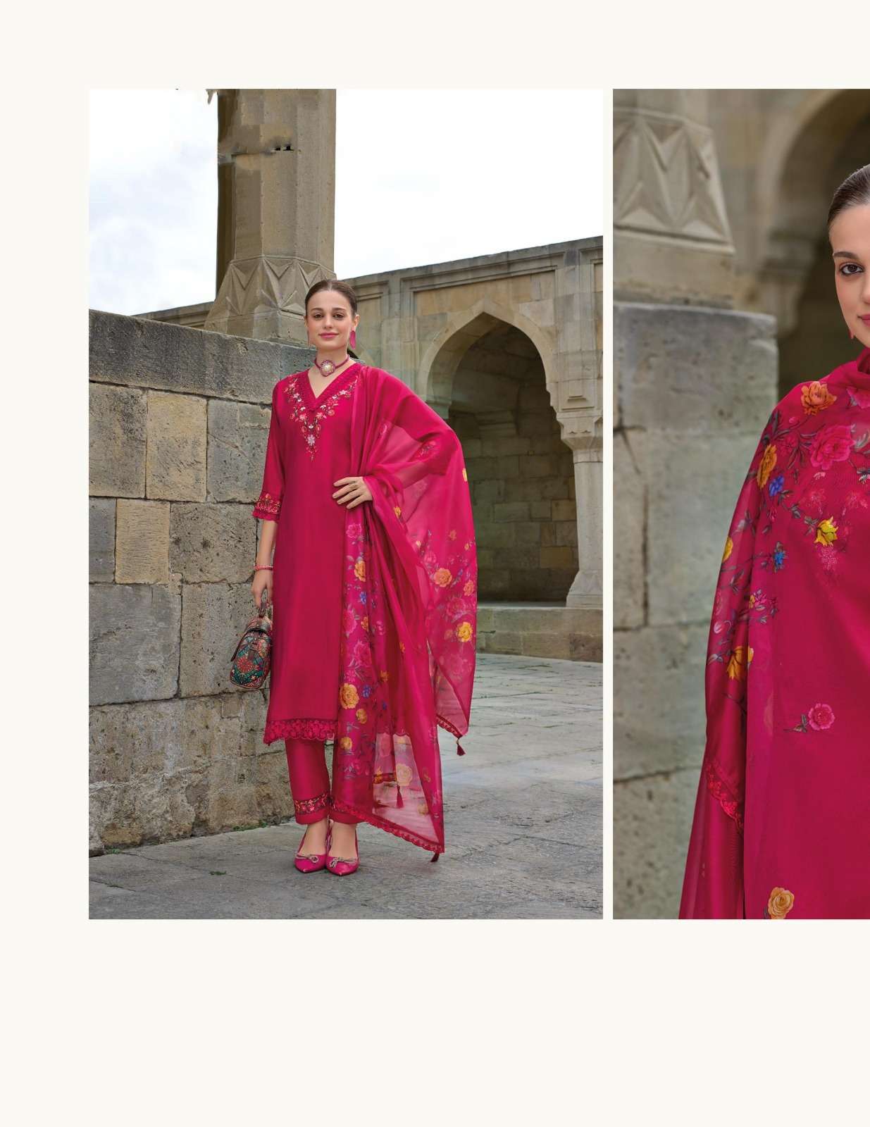 LL-20102 ML 3 PIECE PURE VISCOSE PANT WITH EMBROIDERY ORGANZA LACE  