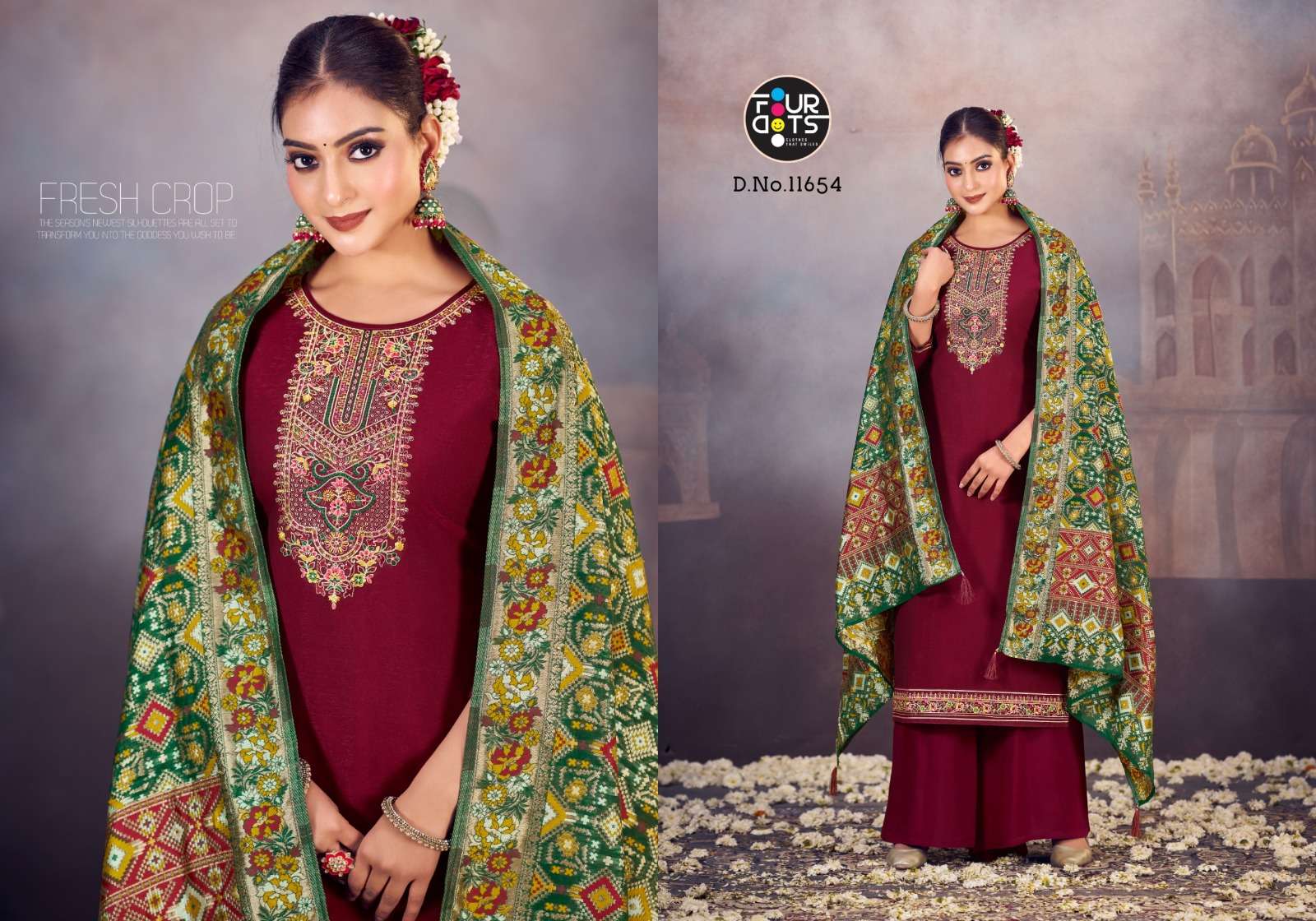 LOREN EDITION VOL-2 BY FOURDOTS SIMAR SILK KURTI PANT WITH PRINTED DUPATTA 