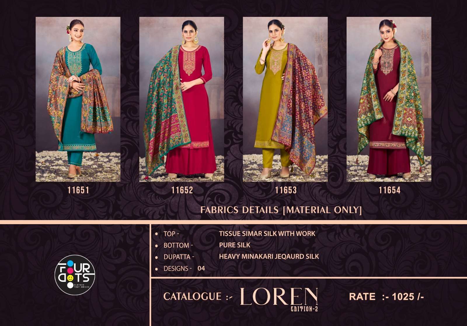 LOREN EDITION VOL-2 BY FOURDOTS SIMAR SILK KURTI PANT WITH PRINTED DUPATTA 