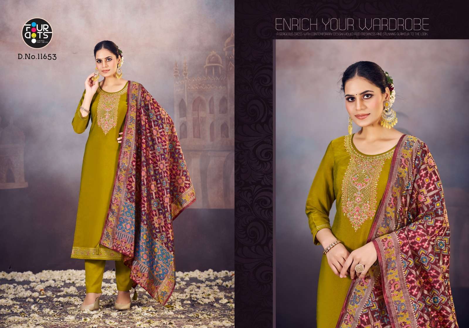 LOREN EDITION VOL-2 BY FOURDOTS SIMAR SILK KURTI PANT WITH PRINTED DUPATTA 