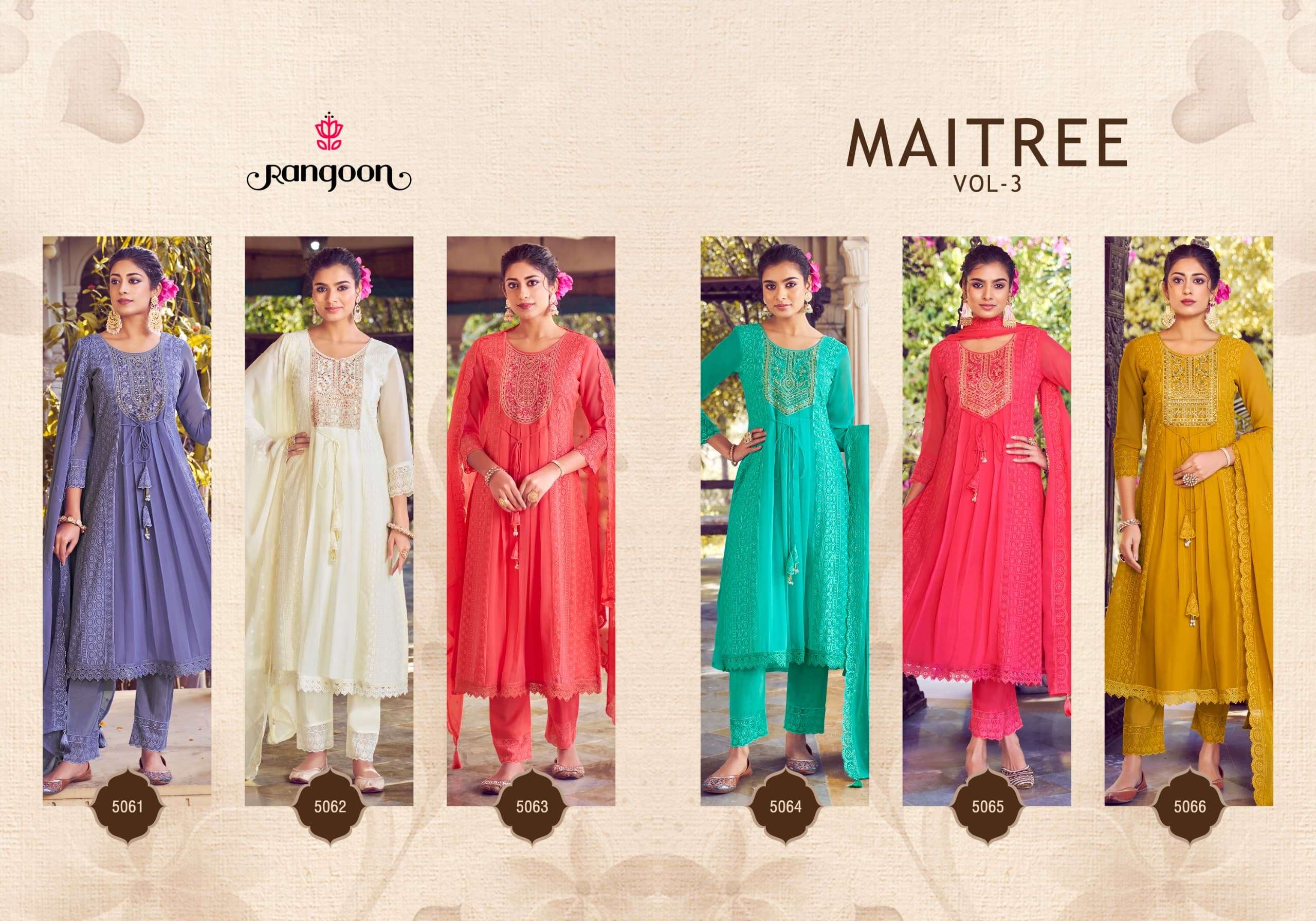 MAITREE VOL-3 BY RANGOON SCHIFFLI GEORGETTE WITH FANCY EMBROIDERY WORK DUPATTA 